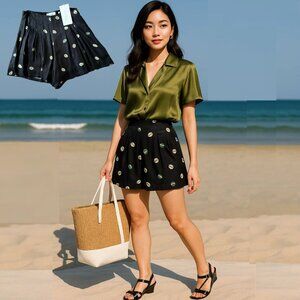 Azulu Brisa Shorts Size Small Black Coffee Bean Print NWT Luxury Resortwear